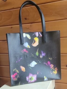 Ted Baker Black Floral Print Tote Bag The Icon Excellent Preloved Condition